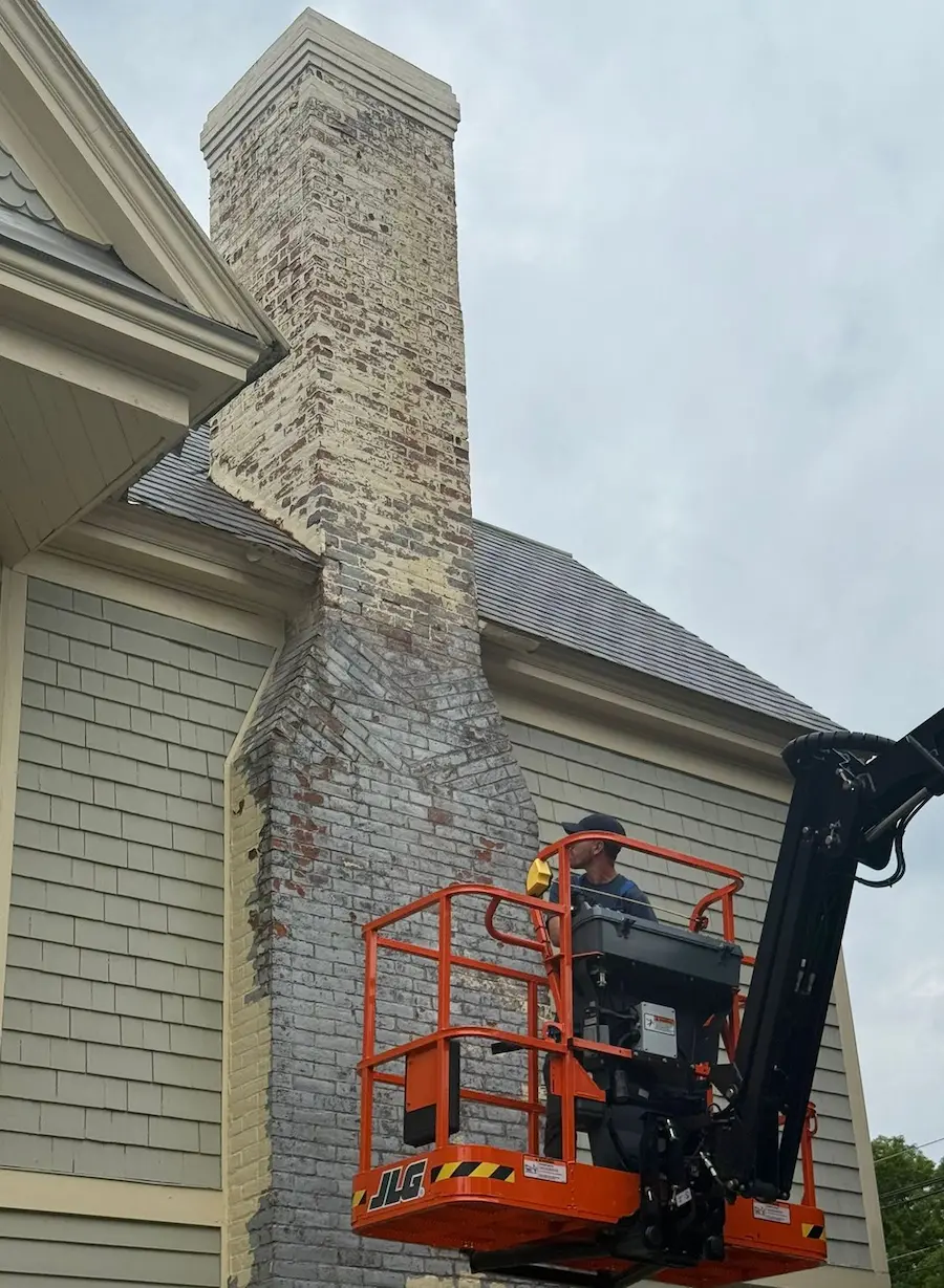 Chimney repair on a slate roof